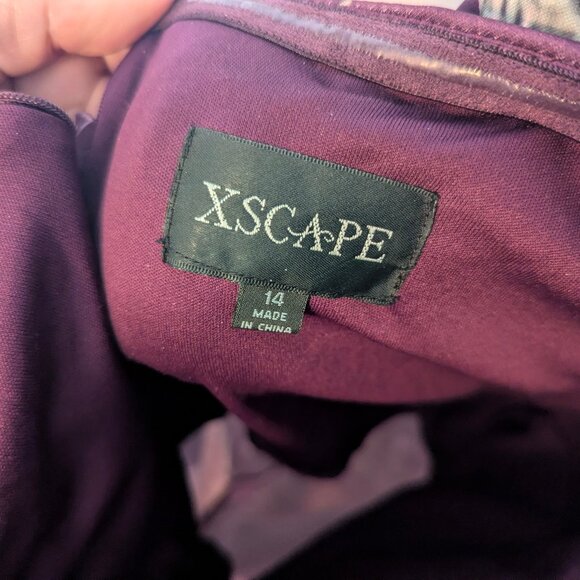 Xscape Womens Ruffled Long Evening Dress Sz 14 / Purple w pink floral design - Picture 7 of 7